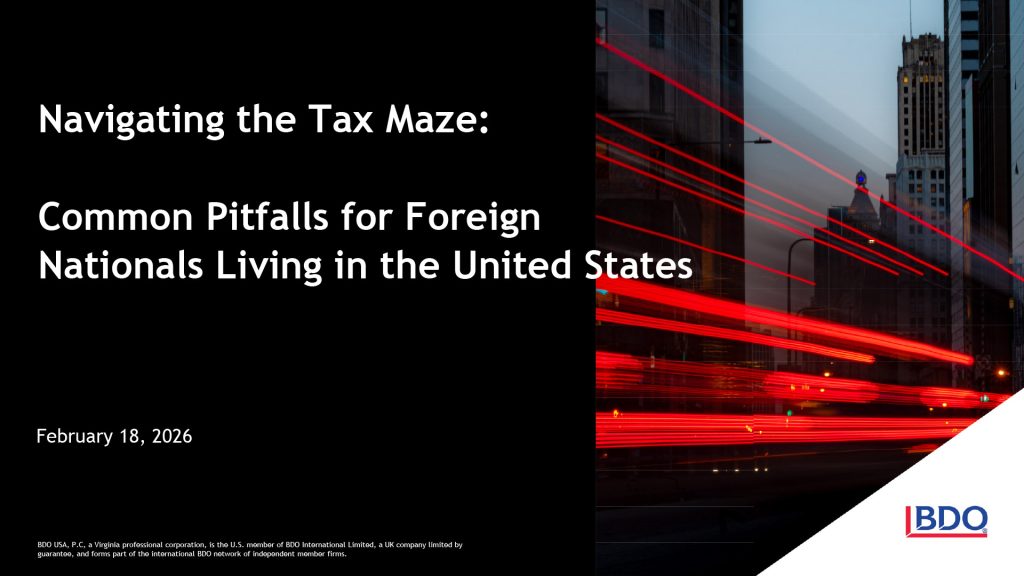 Title of BDO and CAW Network USA webinar: Navigating the Tax maze